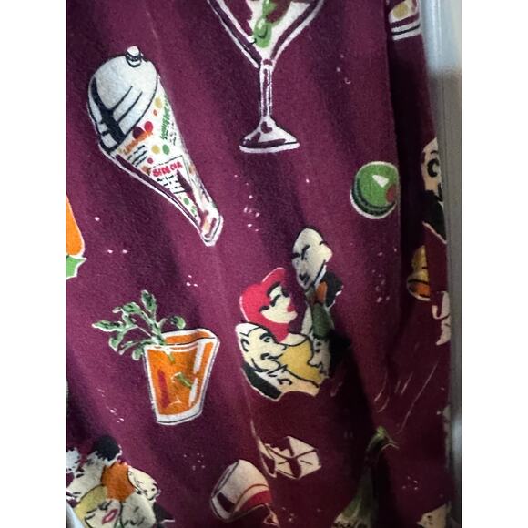 Nick & Nora Sleepwear Pants Mens XL Maroon Retro Cocktail Print Pajama Bottoms - Picture 3 of 6